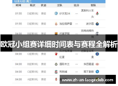 欧冠小组赛详细时间表与赛程全解析